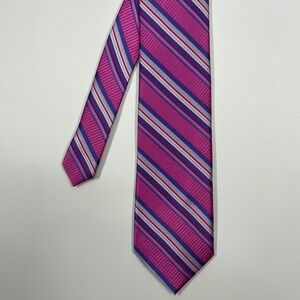 Hickey Freeman Pink Striped Silk Necktie Mens One Size